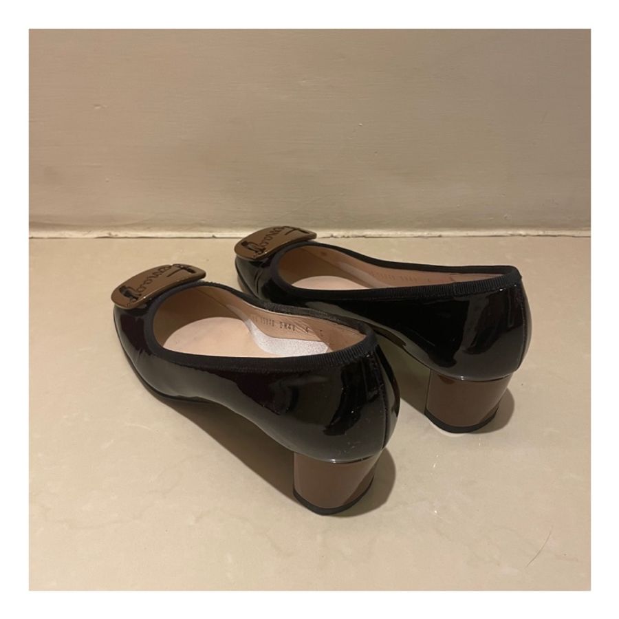 SALVATORE FERRAGAMO MY CHARME40 黑色粗跟鞋 低跟鞋 高跟鞋 女鞋 4C-3