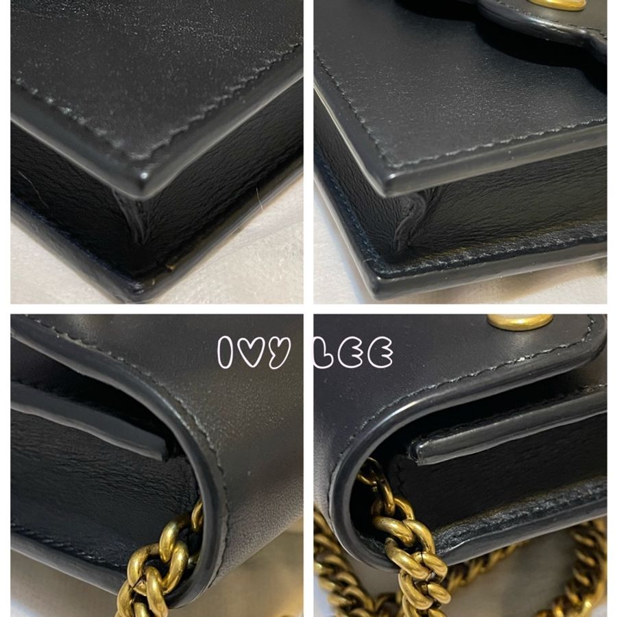 GUCCI 質感黑皮革WOC 單肩包 斜背包431478 可愛珍珠設計款 二手精品 正品-6