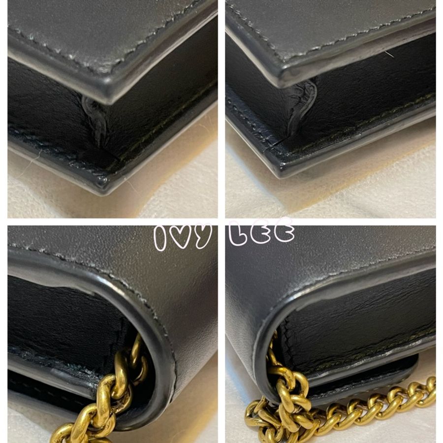 GUCCI 質感黑皮革WOC 單肩包 斜背包431478 可愛珍珠設計款 二手精品 正品-7