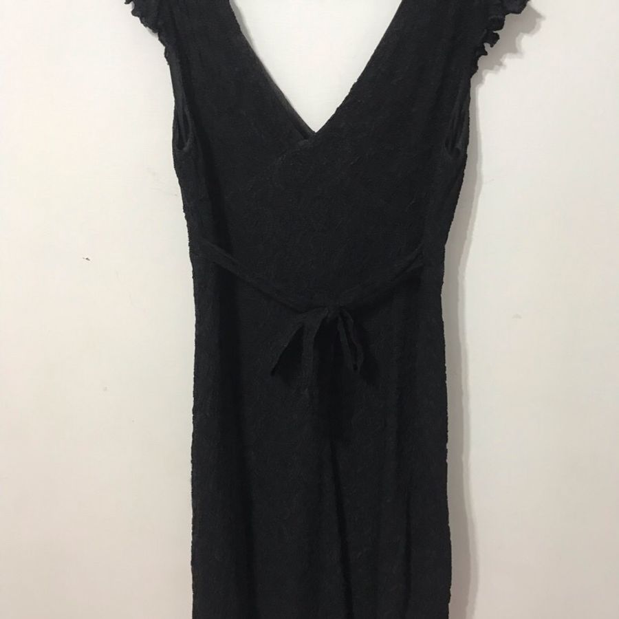 Anna Sui 黑色V領花紋洋裝-3