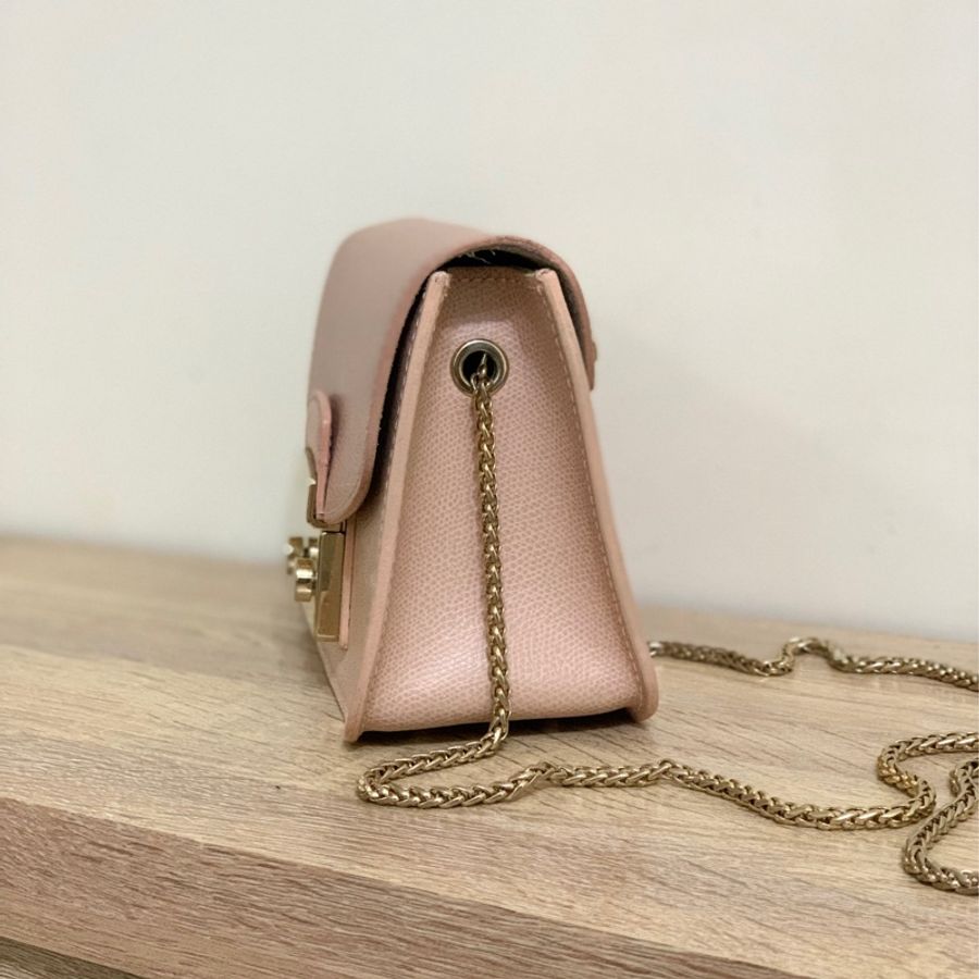 Furla粉色鏈條小方包（可換蓋-3