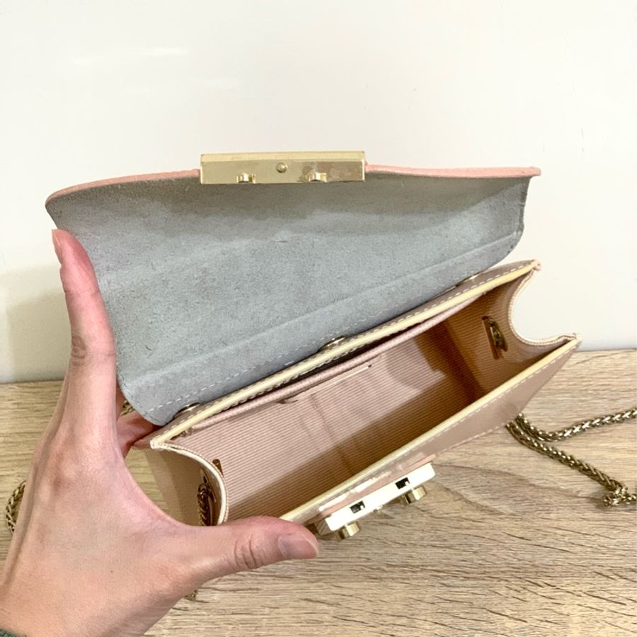 Furla粉色鏈條小方包（可換蓋-8
