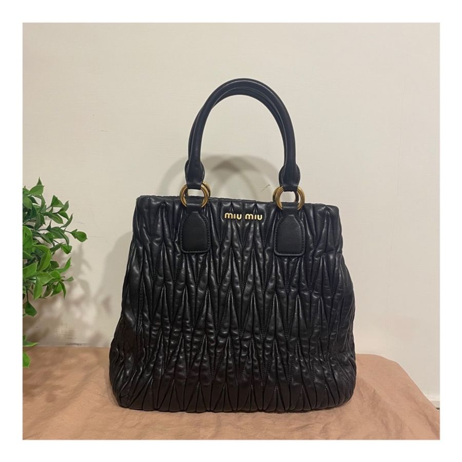 MIU MIU 黑色 羊皮皺摺 手提包 斜背包 肩背包-0