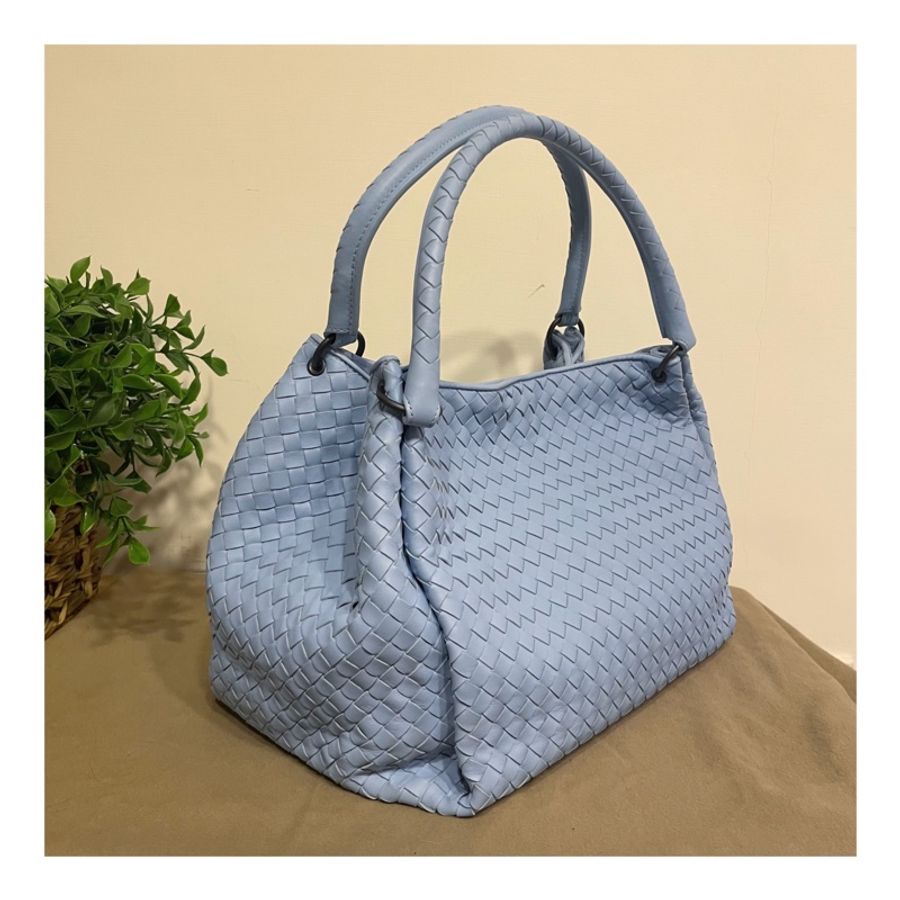 BV BOTTEGA VENETA PARACHUTE 小羊皮編織 手提包 肩背包 托特包 天空藍 Baby Blue-3
