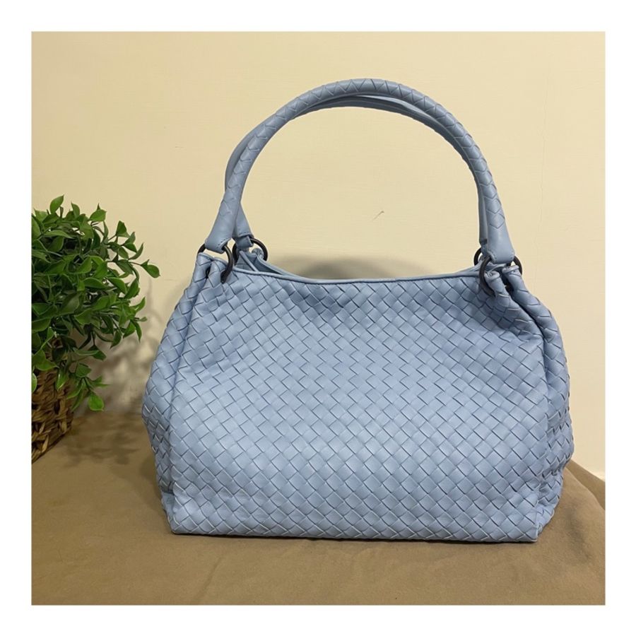 BV BOTTEGA VENETA PARACHUTE 小羊皮編織 手提包 肩背包 托特包 天空藍 Baby Blue-4