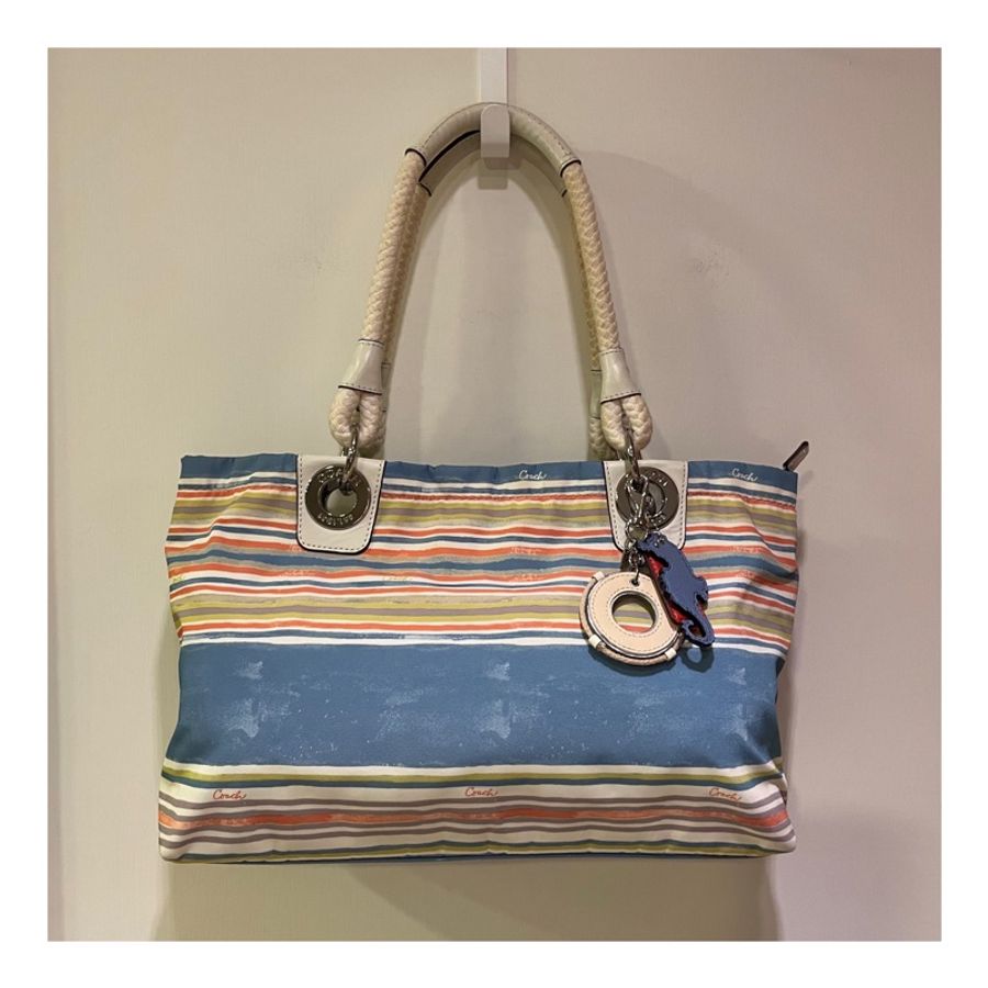 COACH 夏日海灘風 托特包 肩背包 Multi Stripe East/West Beach Tote-0
