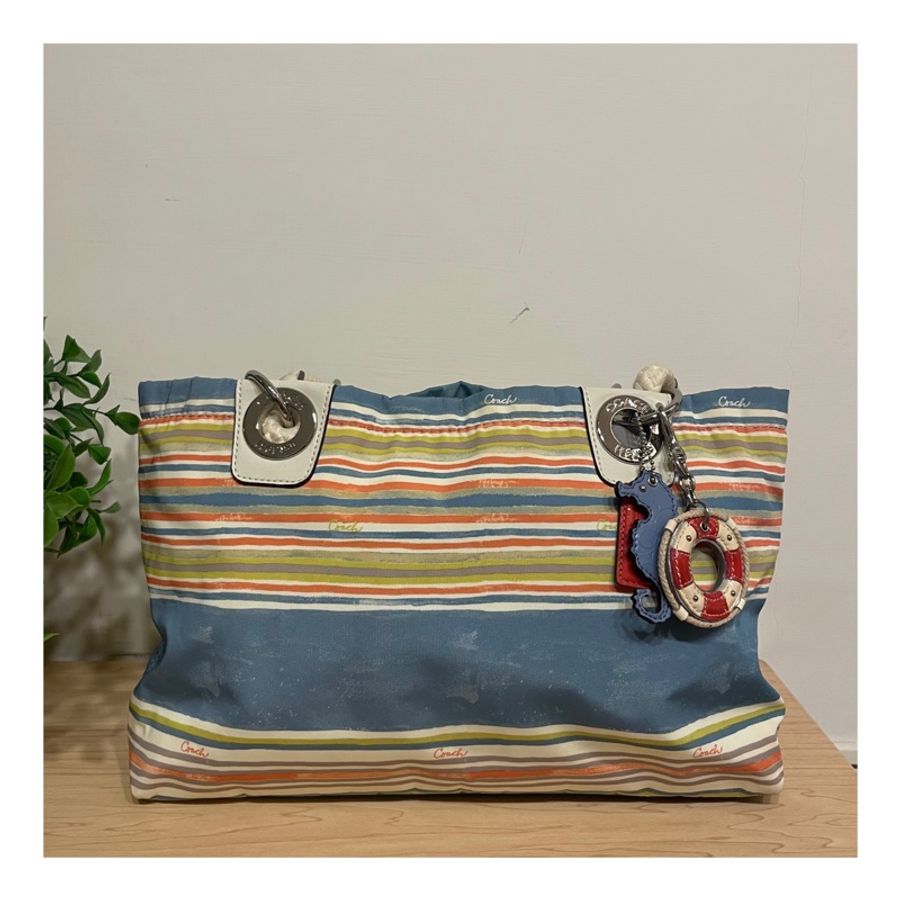 COACH 夏日海灘風 托特包 肩背包 Multi Stripe East/West Beach Tote-2