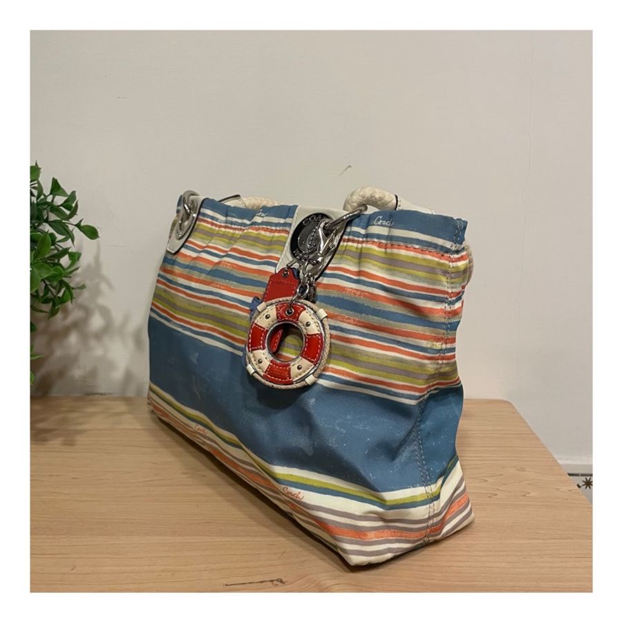 COACH 夏日海灘風 托特包 肩背包 Multi Stripe East/West Beach Tote-3