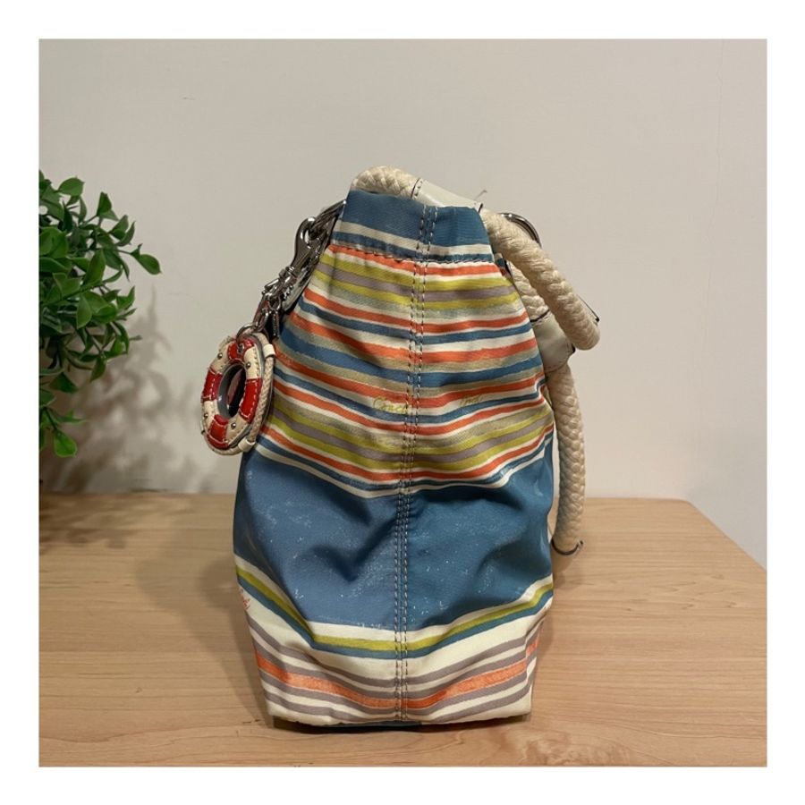 COACH 夏日海灘風 托特包 肩背包 Multi Stripe East/West Beach Tote-4