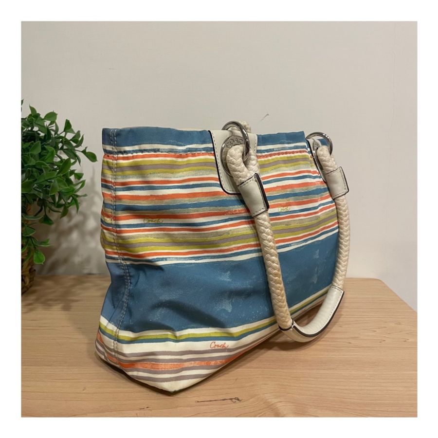 COACH 夏日海灘風 托特包 肩背包 Multi Stripe East/West Beach Tote-5
