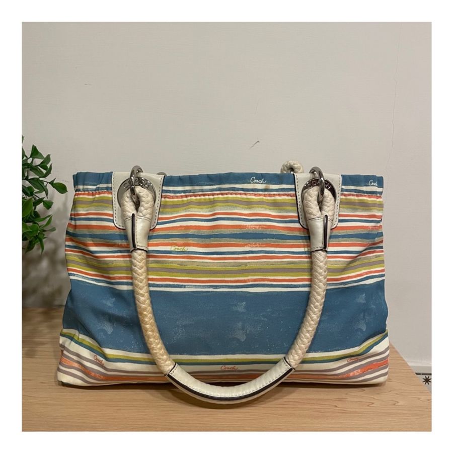 COACH 夏日海灘風 托特包 肩背包 Multi Stripe East/West Beach Tote-6