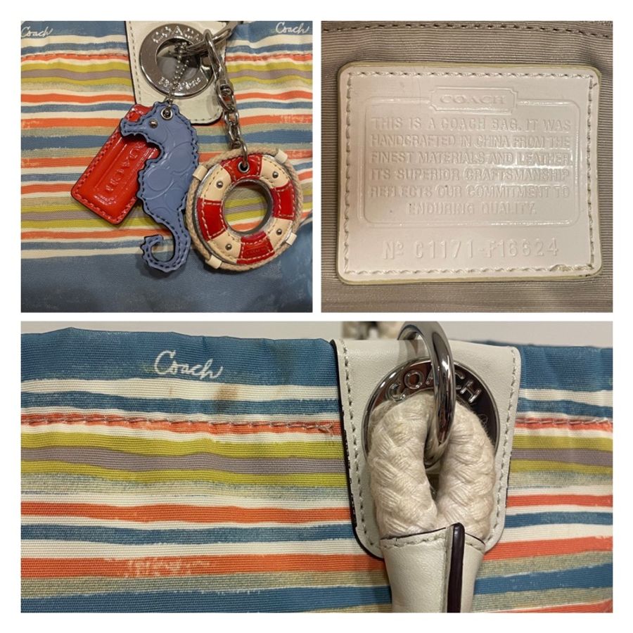 COACH 夏日海灘風 托特包 肩背包 Multi Stripe East/West Beach Tote-9