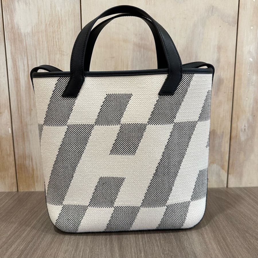 Hermes 黑白配色Cabas H En Biais 27新款H手提肩背兩用包 Z刻-4