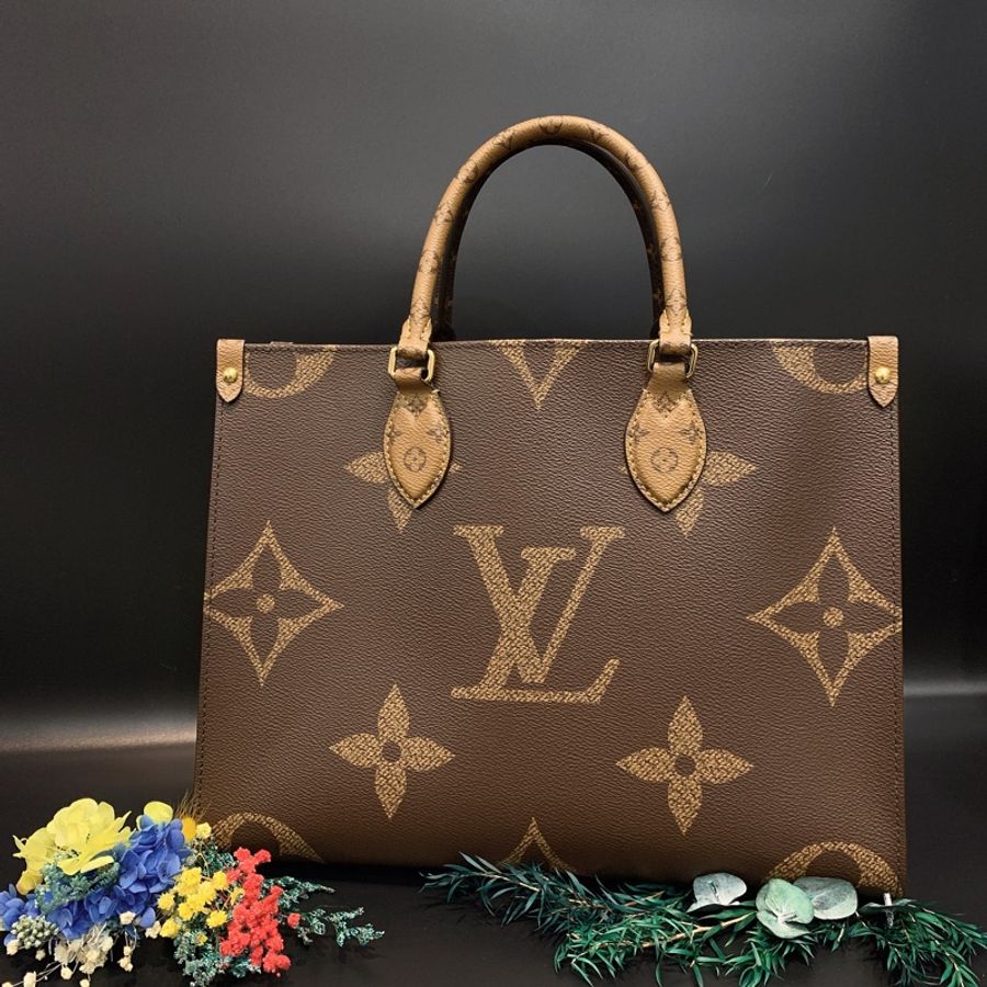 Louis Vuitton LV 老花字紋 中款 on the go 手提肩背購物二用包 M45321-0