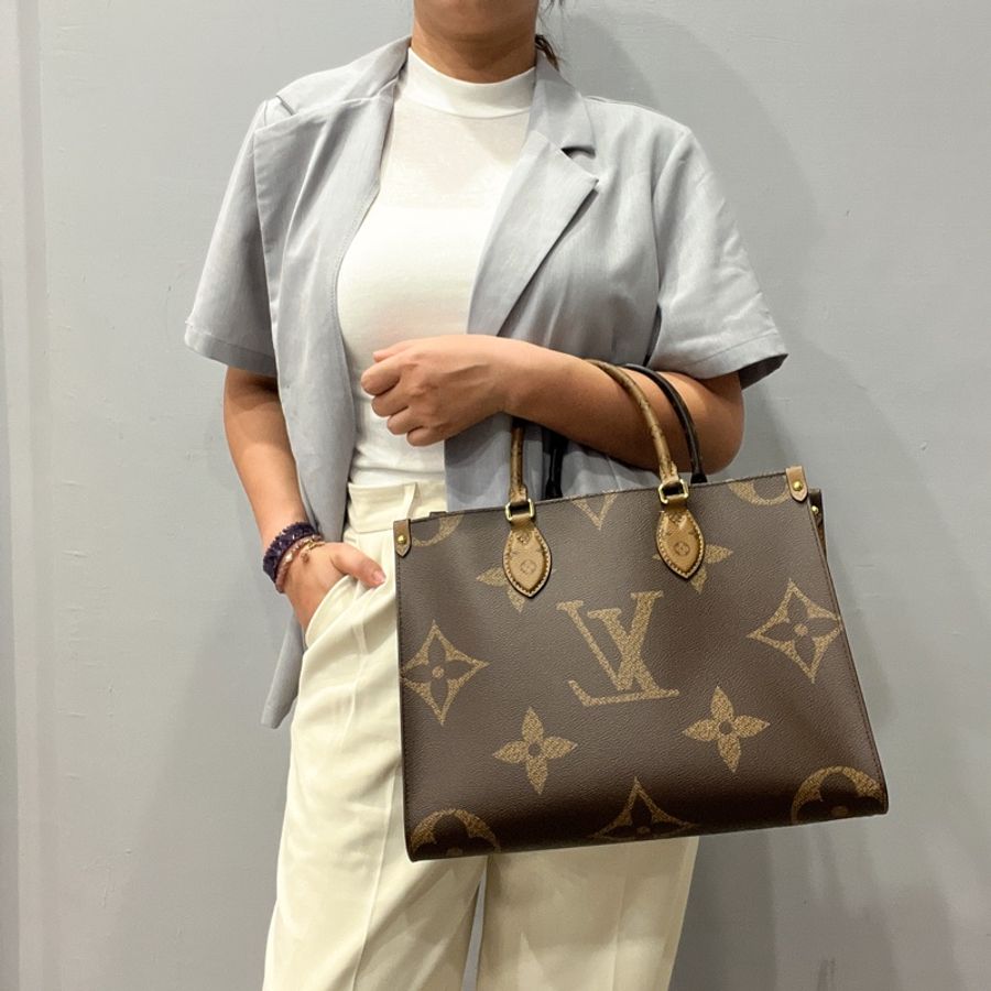 Louis Vuitton LV 老花字紋 中款 on the go 手提肩背購物二用包 M45321-11