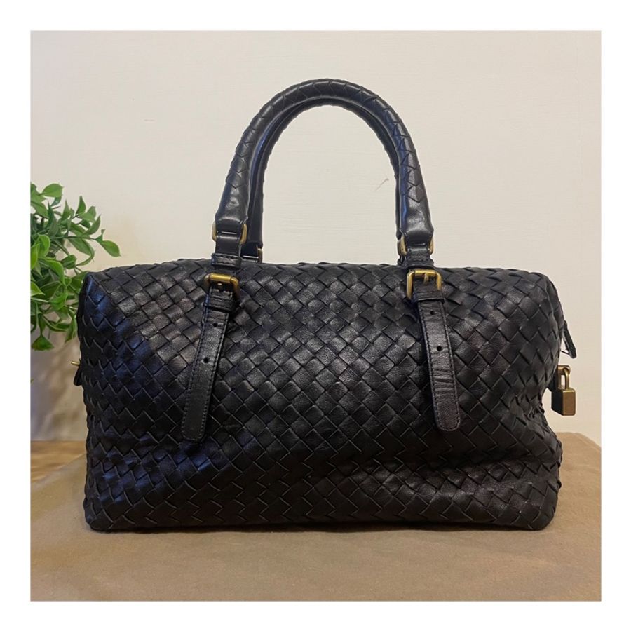BV BOTTEGA VENETA MONTAIGNE 黑色編織肩背包 手提包 波士頓包-4