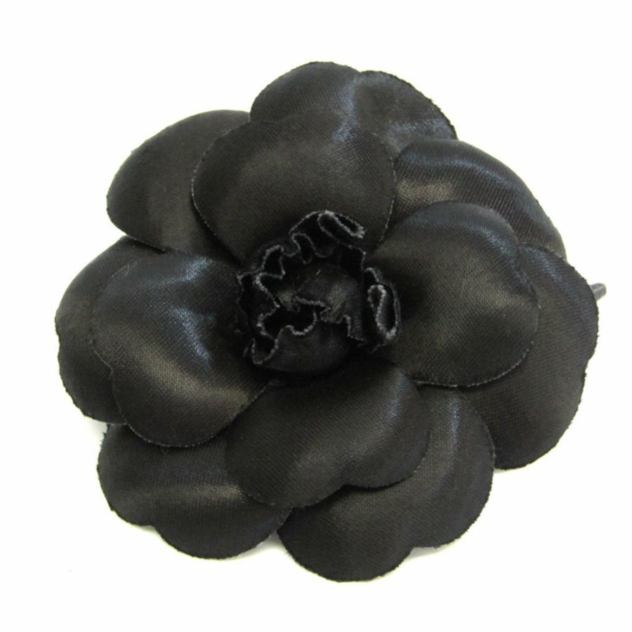 【日本直送】Chanel 山茶花緞面胸花黑色-0