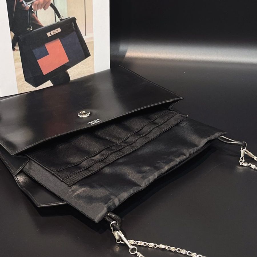 Hermes 愛馬仕 黑色全皮銀鎖頭手拿包/斜背包-5