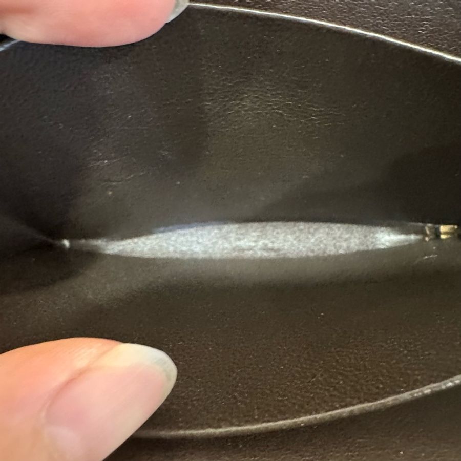 Gucci 老花帆布拼咖啡皮革拉鏈零錢卡包-14
