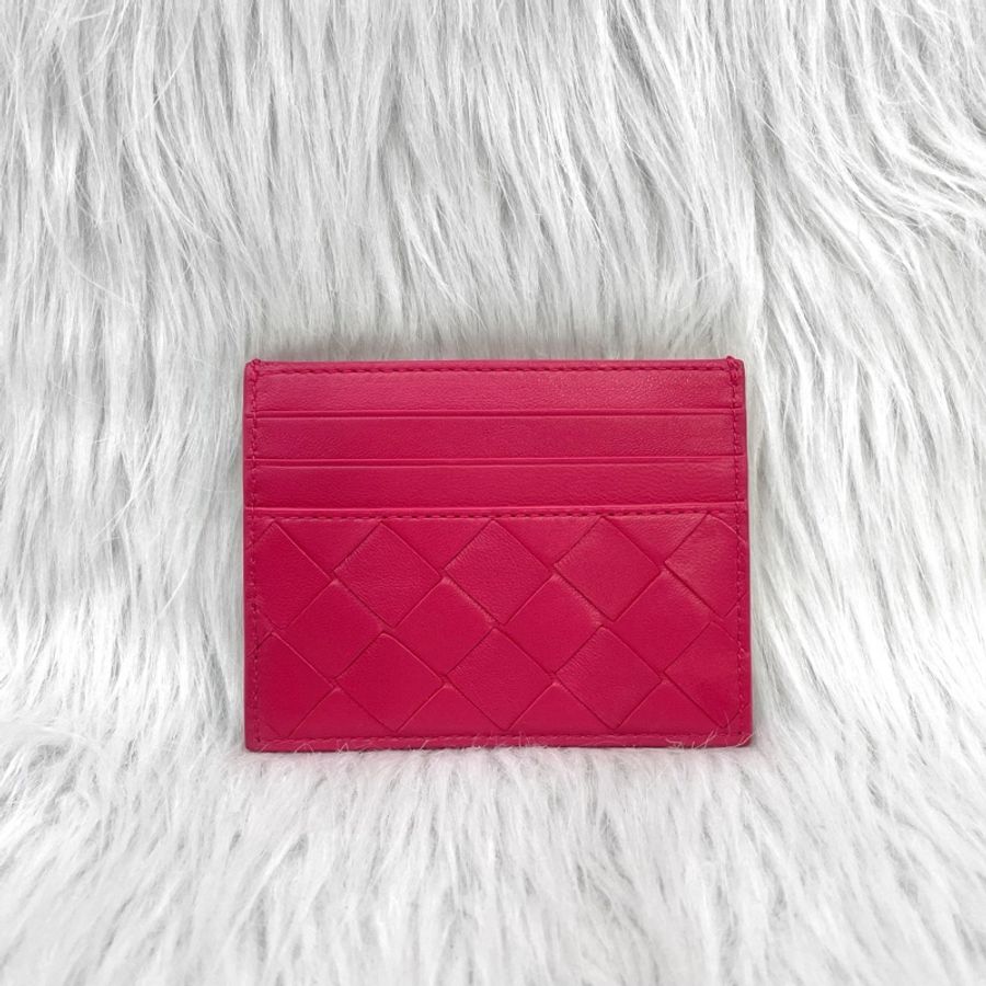 Bottega Veneta 635042 桃粉小牛皮革中編織卡片夾-0