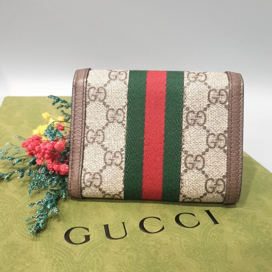 GUCCI 字紋 Ophidia GG 紅綠條 三折6卡零錢短夾/皮夾-1