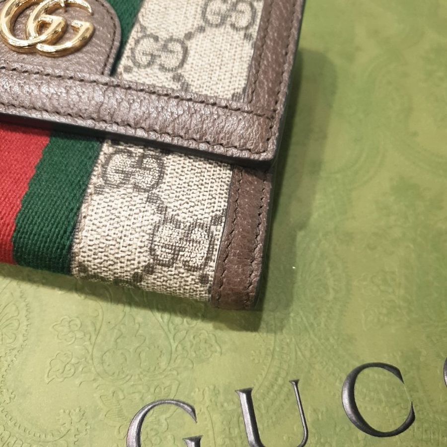 GUCCI 字紋 Ophidia GG 紅綠條 三折6卡零錢短夾/皮夾-2