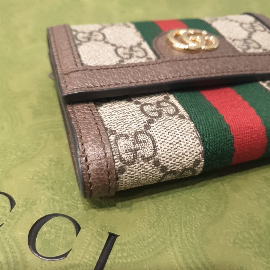 GUCCI 字紋 Ophidia GG 紅綠條 三折6卡零錢短夾/皮夾-3