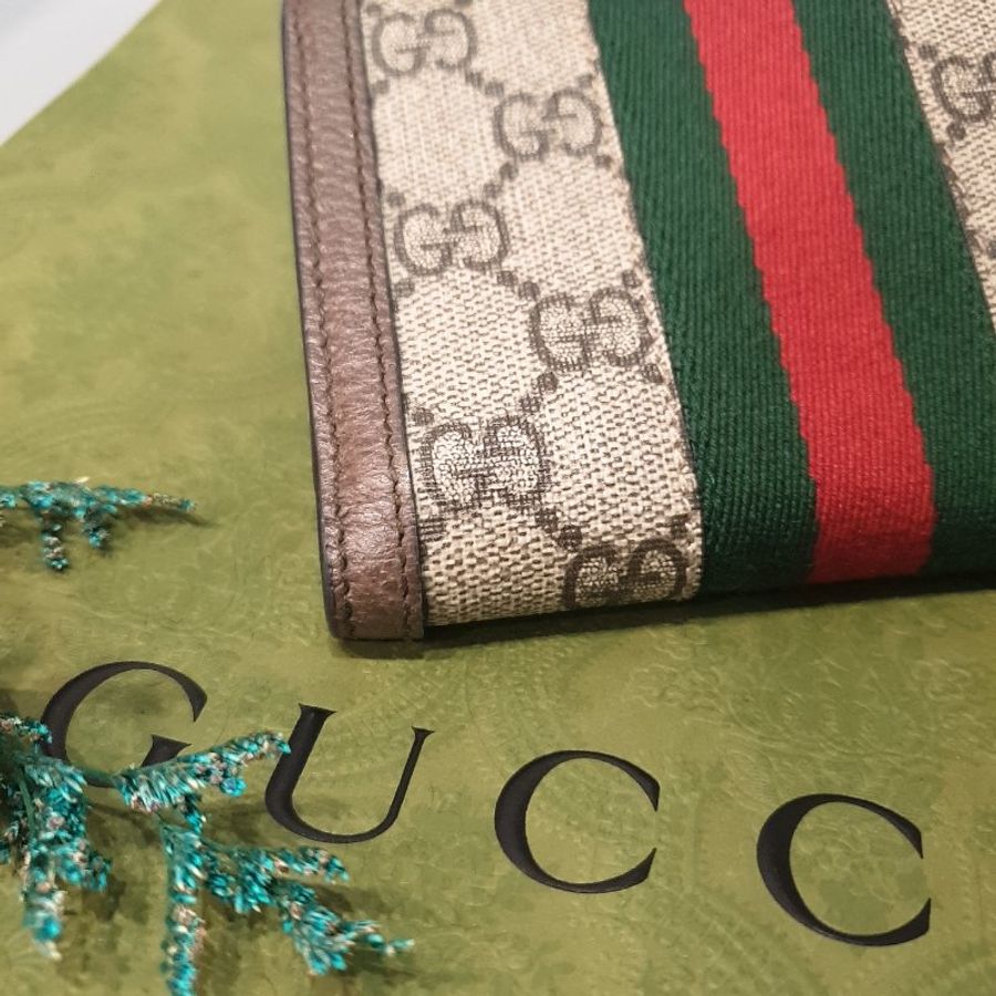 GUCCI 字紋 Ophidia GG 紅綠條 三折6卡零錢短夾/皮夾-5