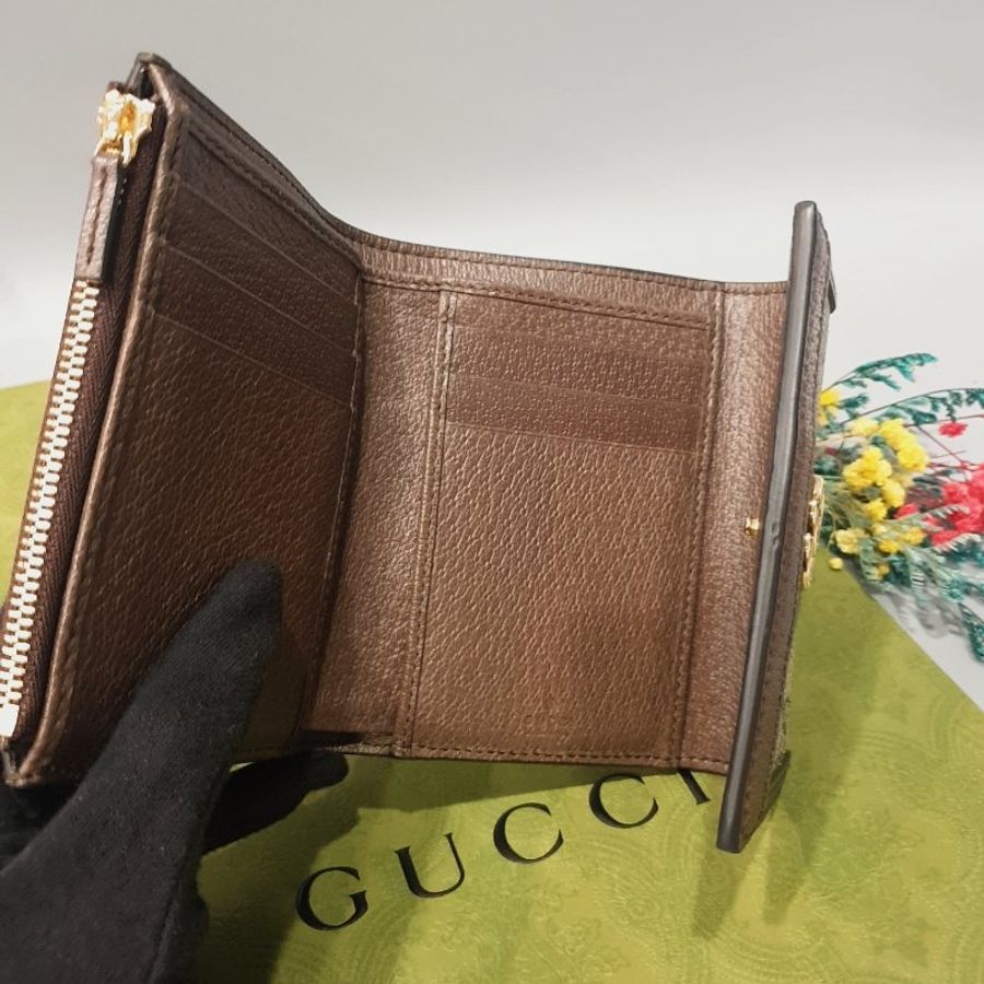 GUCCI 字紋 Ophidia GG 紅綠條 三折6卡零錢短夾/皮夾-10