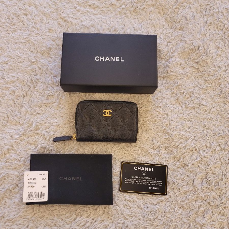 Chanel 香奈兒 黑金荔枝紋牛皮三層零錢包-0