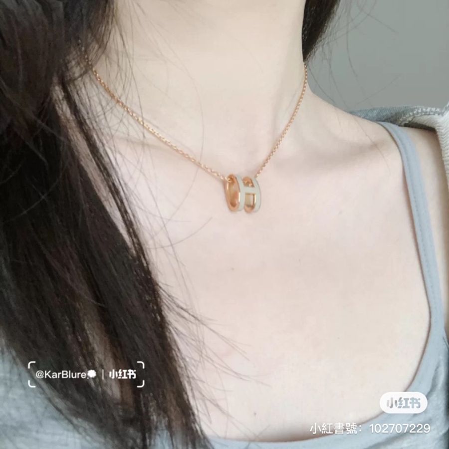 Hermes pop h項鍊 奶茶色 玫瑰金 愛馬仕項鍊 墜飾-2