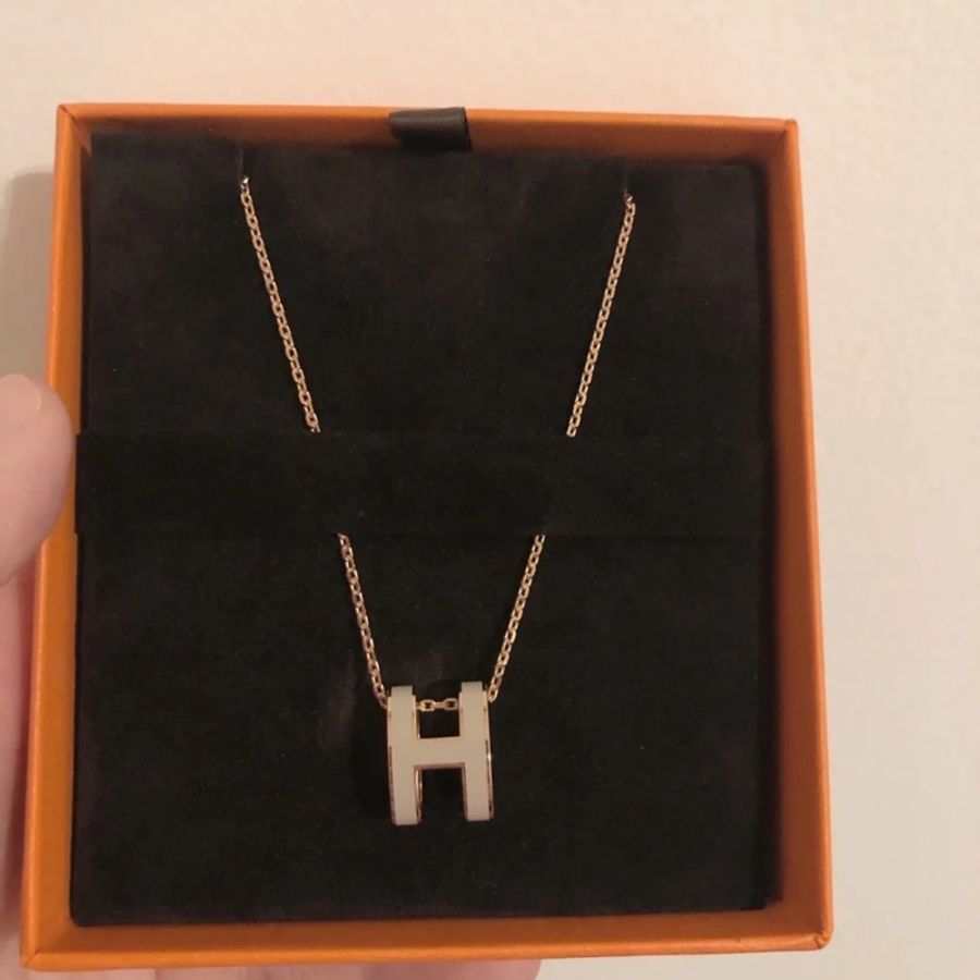 Hermes pop h項鍊 奶茶色 玫瑰金 愛馬仕項鍊 墜飾-3