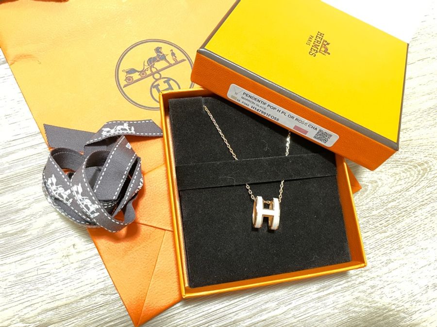 Hermes pop h項鍊 奶茶色 玫瑰金 愛馬仕項鍊 墜飾-4