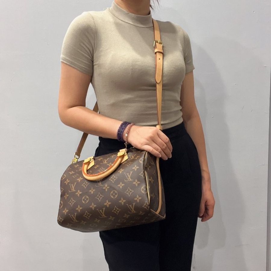 Louis Vuitton LV 老花字紋 Speedy 25公分 新款二用斜背包/波士頓包/手提包-8