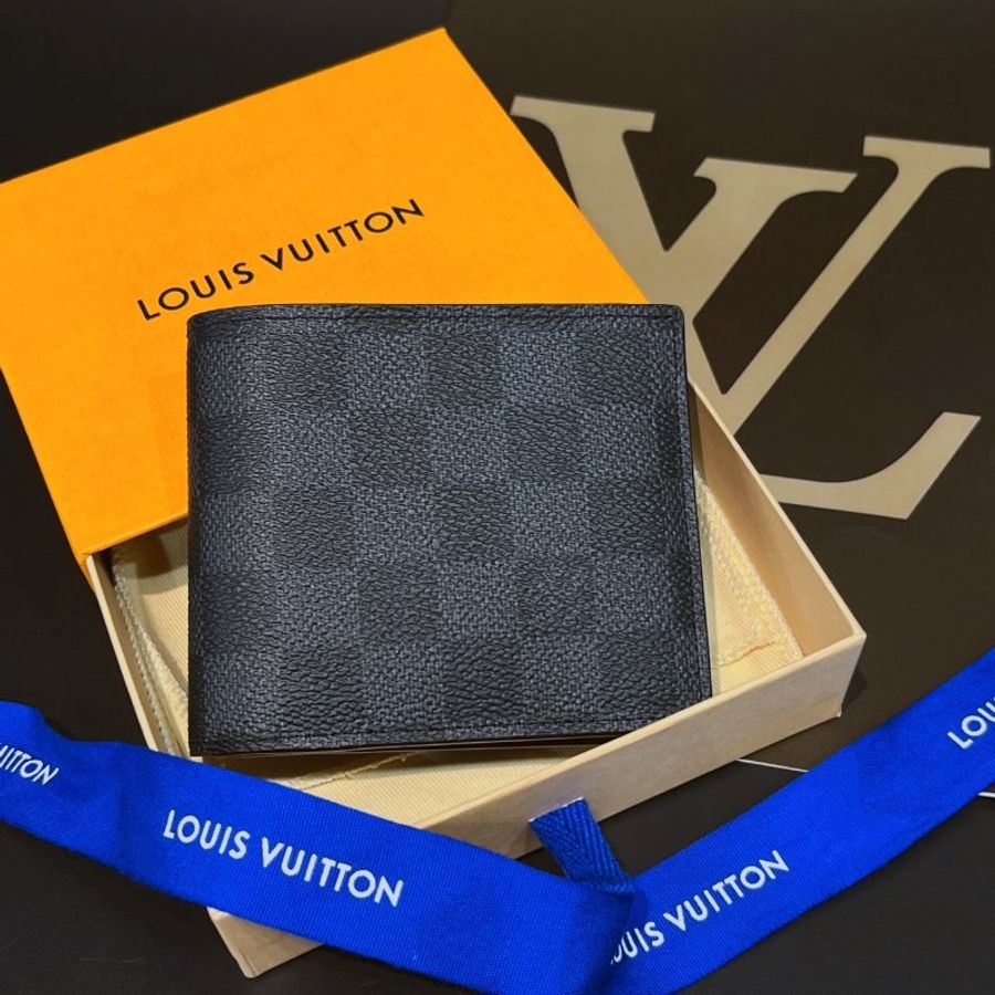Louis Vuitton LV 黑色 棋盤格 晶片款式 二折對開短夾/皮夾-0