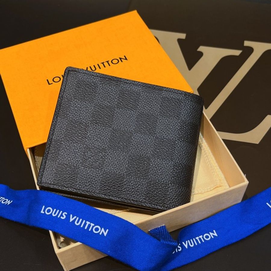 Louis Vuitton LV 黑色 棋盤格 晶片款式 二折對開短夾/皮夾-1