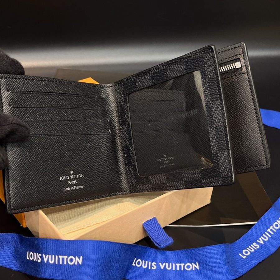 Louis Vuitton LV 黑色 棋盤格 晶片款式 二折對開短夾/皮夾-4
