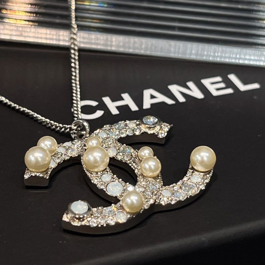 CHANEL 香奈兒 水鑽拚珍珠 雙C項鍊/飾品-2