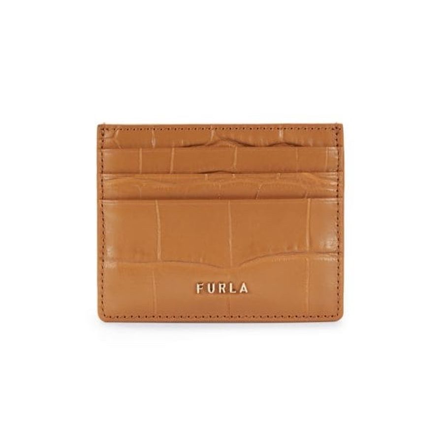 furla 焦糖色鱷魚紋牛皮卡夾-0