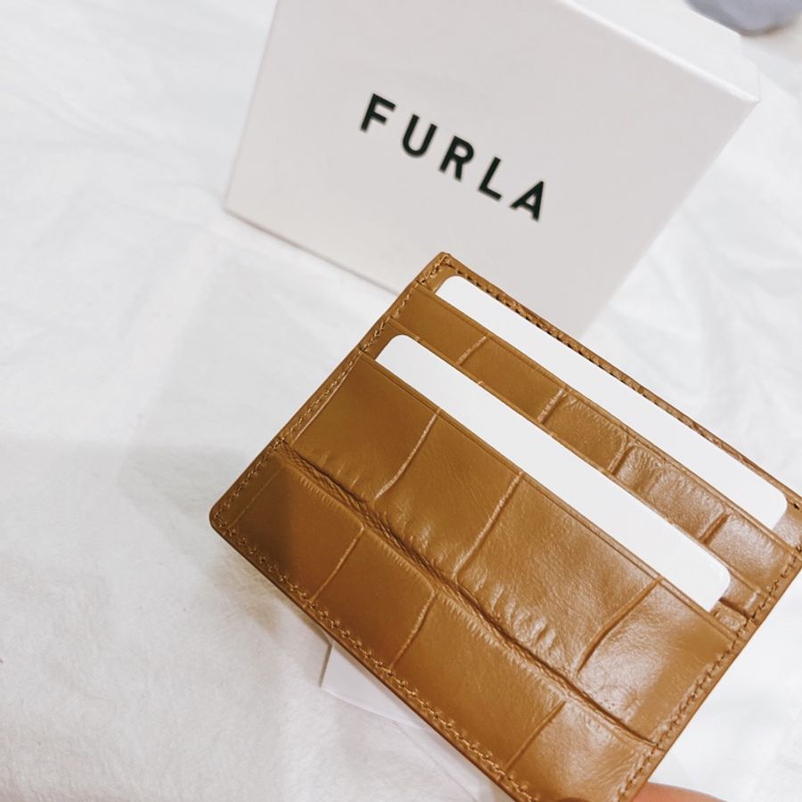 furla 焦糖色鱷魚紋牛皮卡夾-2