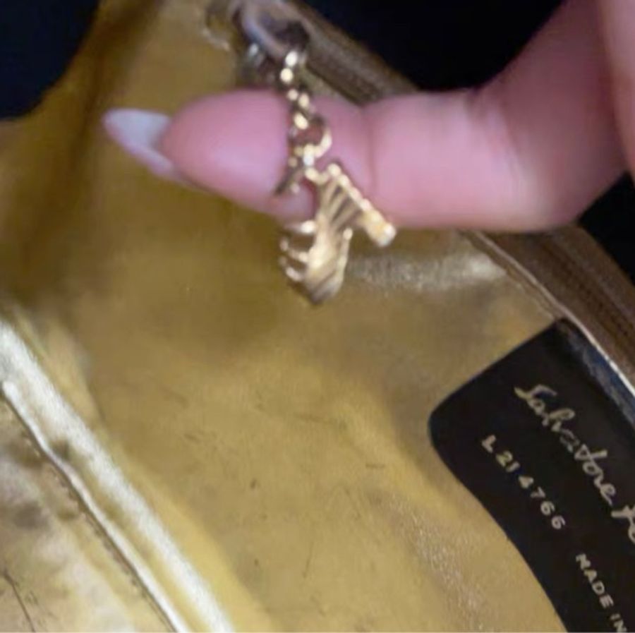 Ferragamo 菲拉格慕 高跟鞋系列 黑金編織感拼皮古董手提包-5