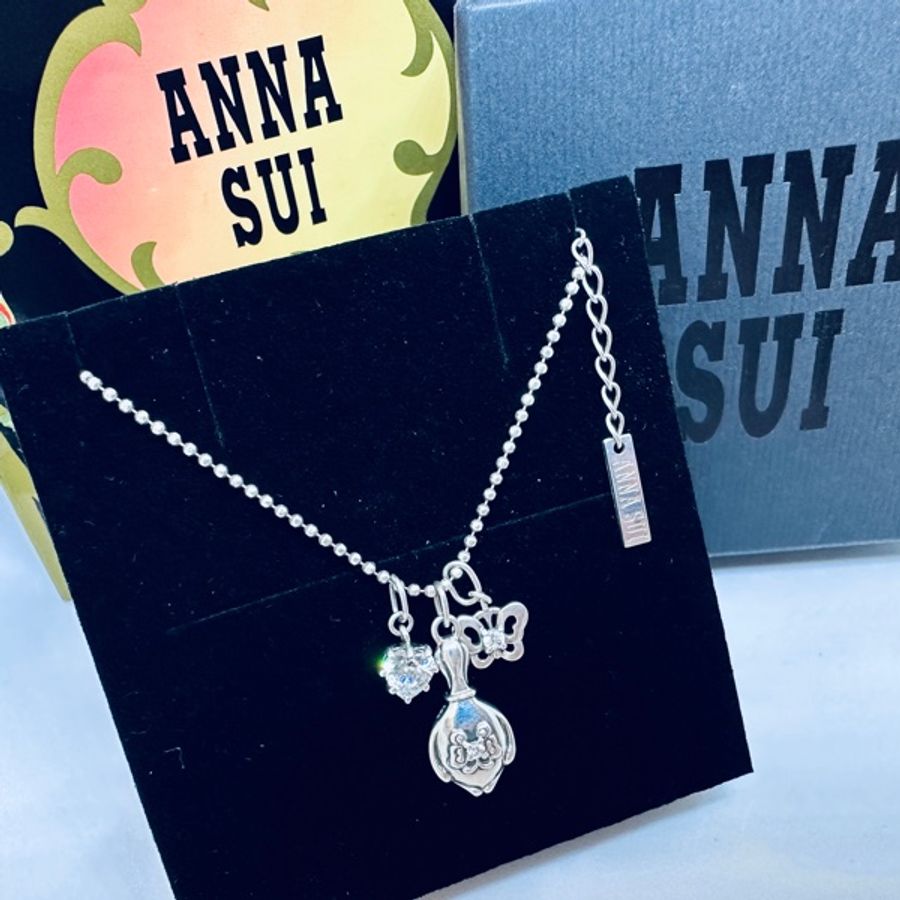 ANNA SUI安娜蘇魔鏡蝴蝶愛心鑽925純銀項鍊-0