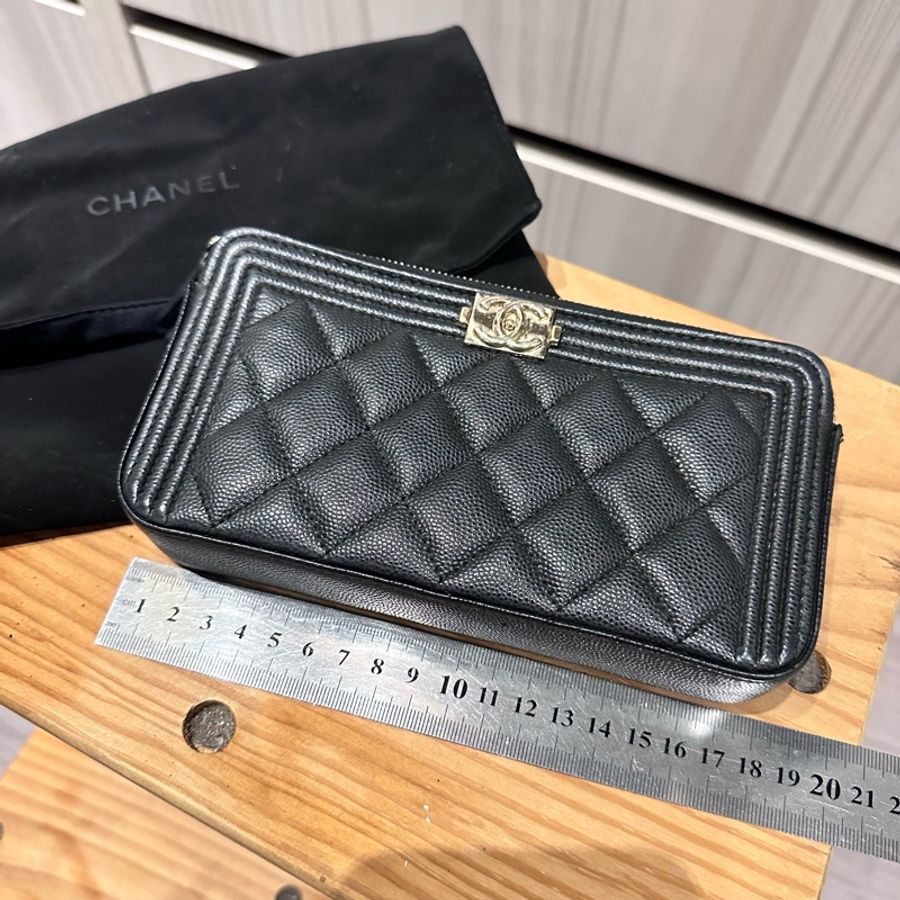 Chanel Boy 雙拉鍊三層迷你鍊包 黑金荔枝-14