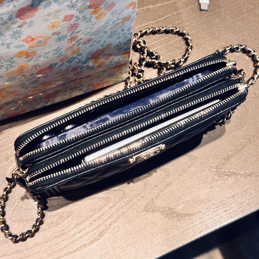 Chanel Boy 雙拉鍊三層迷你鍊包 黑金荔枝-13