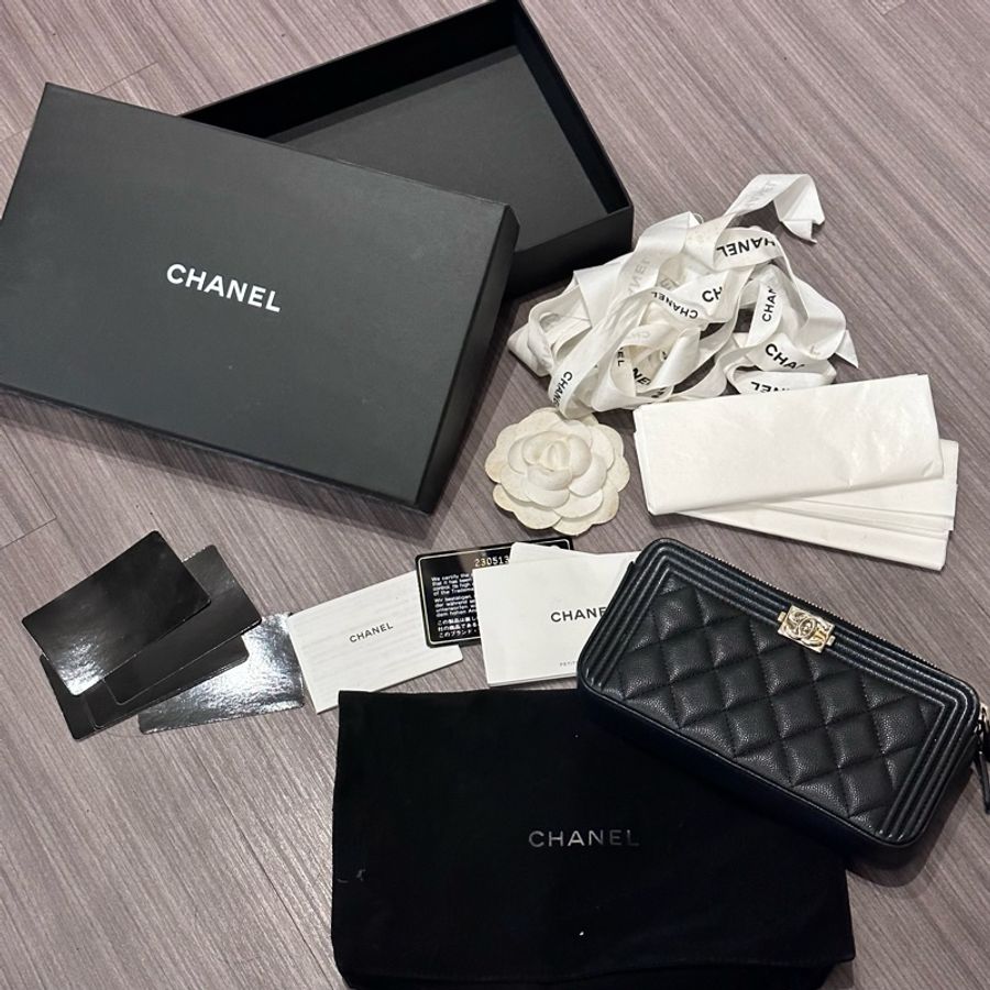 Chanel Boy 雙拉鍊三層迷你鍊包 黑金荔枝-1