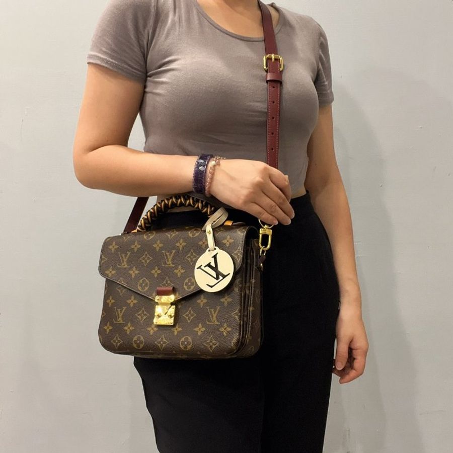 Louis Vuitton LV 老花字紋 編織手把 拼色 郵差包/斜背包/手提包-11