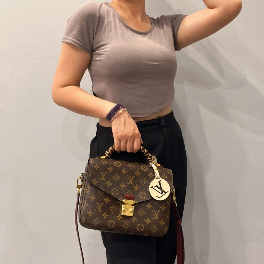 Louis Vuitton LV 老花字紋 編織手把 拼色 郵差包/斜背包/手提包-12