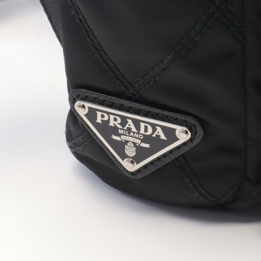 【日本直送】中古PRADA[B]TESSUTO IMPUNTU 雙肩包尼龍 兔毛 SAFFIANO皮 黑色-4