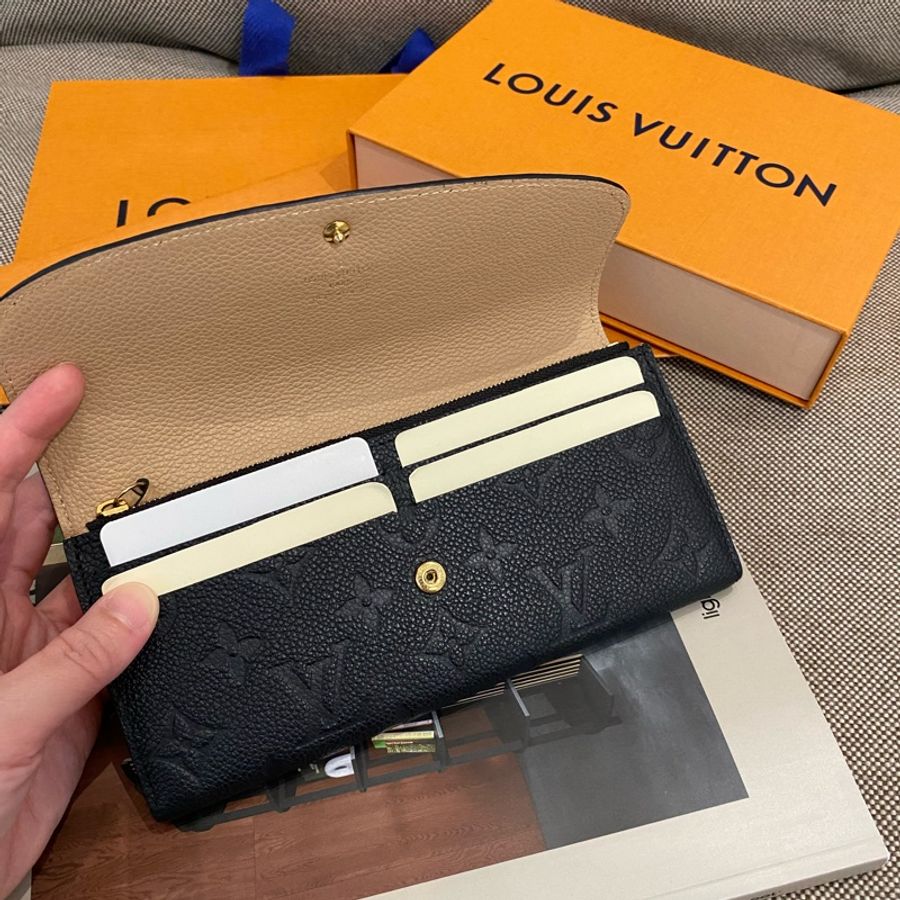 LV M62369 EMILIE 經典花紋全皮革壓紋扣式 長夾 百分百正品 .黑-3