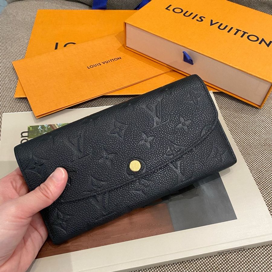 LV M62369 EMILIE 經典花紋全皮革壓紋扣式 長夾 百分百正品 .黑-4